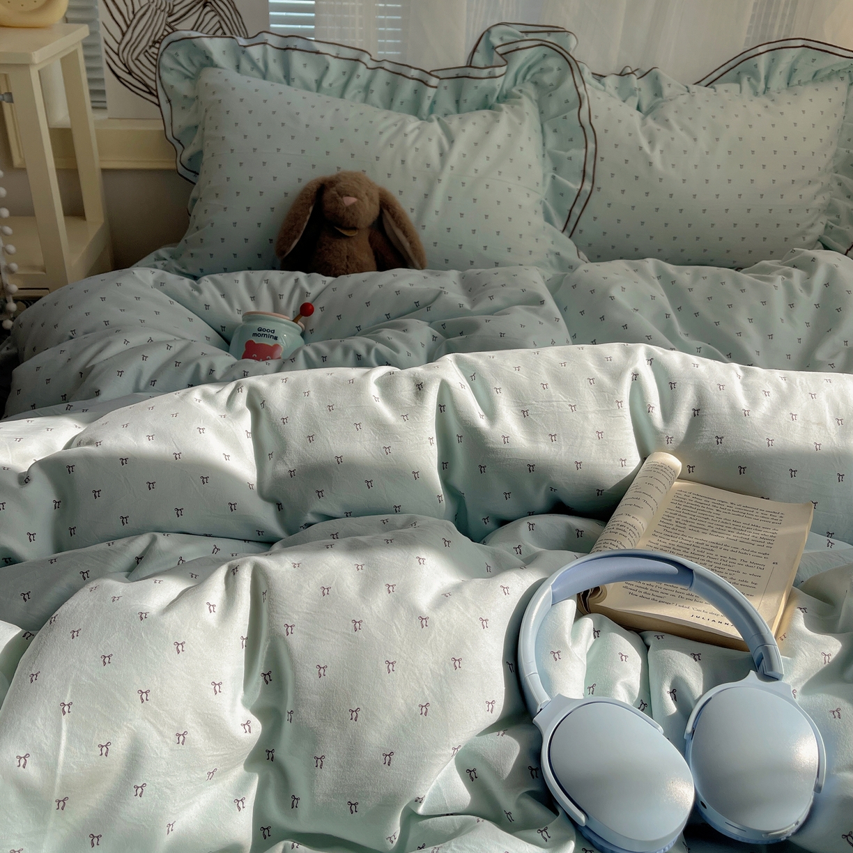 91家纺网 家纺一手货源 找家纺 瑞莱 （持续上新）2026新款舒柔水洗棉小清新双层花边四件套 千千结