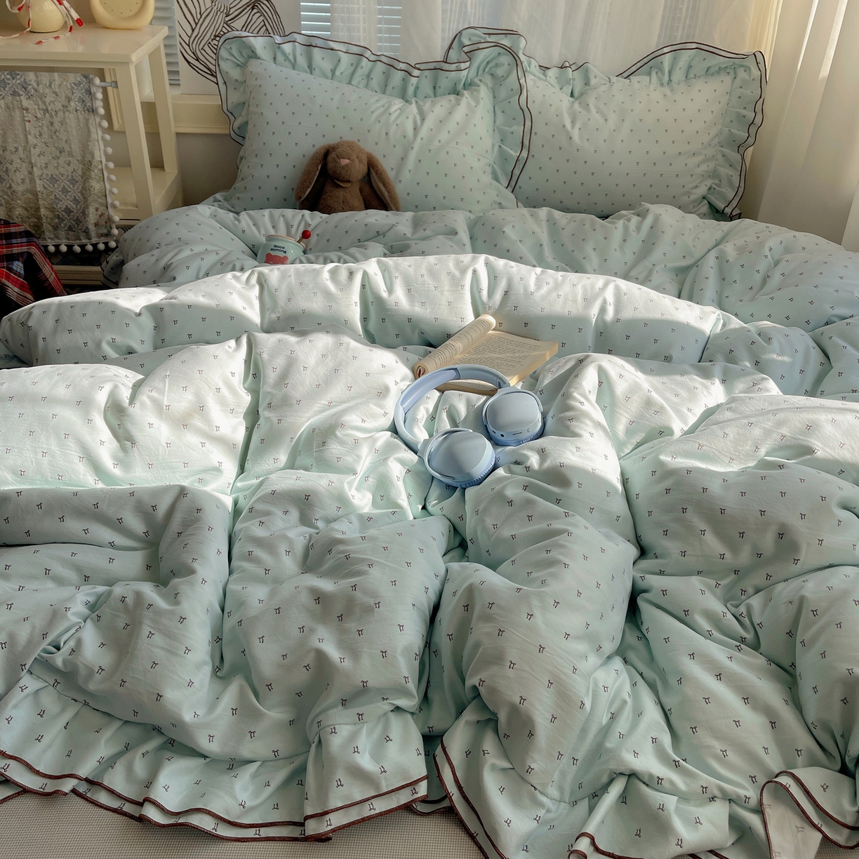 91家纺网 家纺一手货源 找家纺 瑞莱 （持续上新）2026新款舒柔水洗棉小清新双层花边四件套 千千结