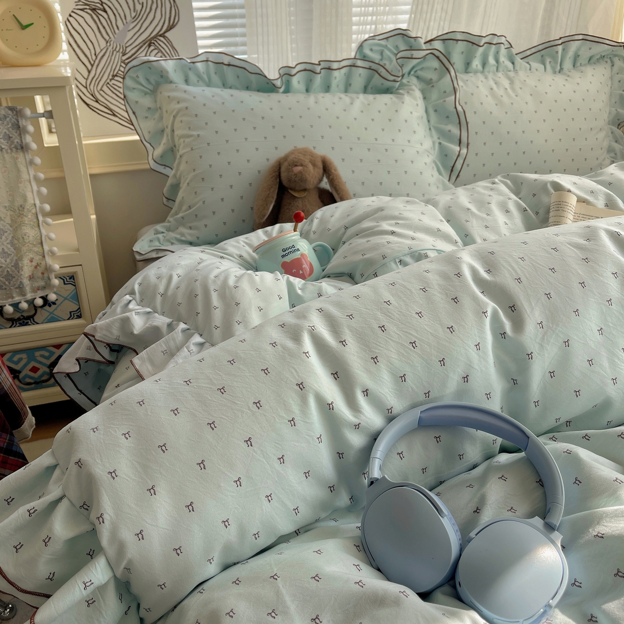 91家纺网 家纺一手货源 找家纺 瑞莱 （持续上新）2026新款舒柔水洗棉小清新双层花边四件套 千千结