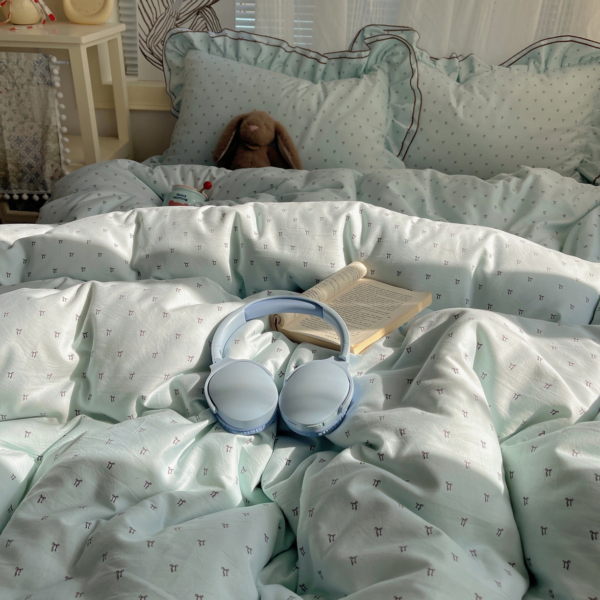 91家纺网 家纺一手货源 找家纺 瑞莱 （持续上新）2026新款舒柔水洗棉小清新双层花边四件套 千千结