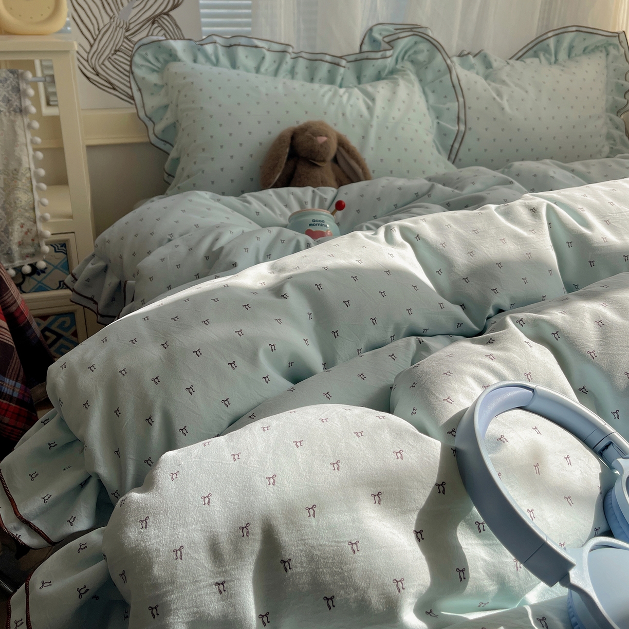 91家纺网 家纺一手货源 找家纺 瑞莱 （持续上新）2026新款舒柔水洗棉小清新双层花边四件套 千千结