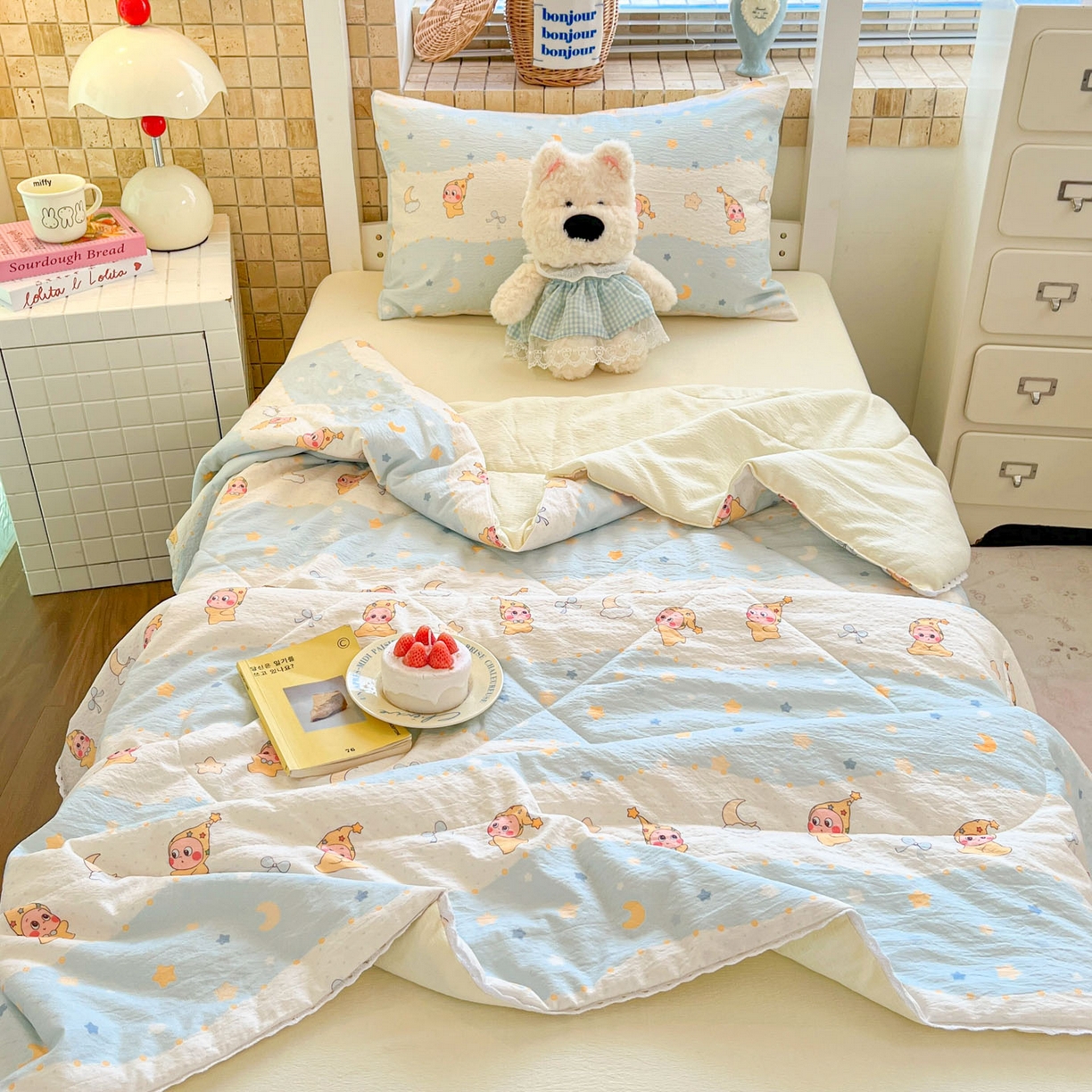 91家纺网 家纺一手货源 找家纺 （总）川悦生活 2026春夏新款双层纱皱皱纱学生床夏被夏凉被空调被三件套