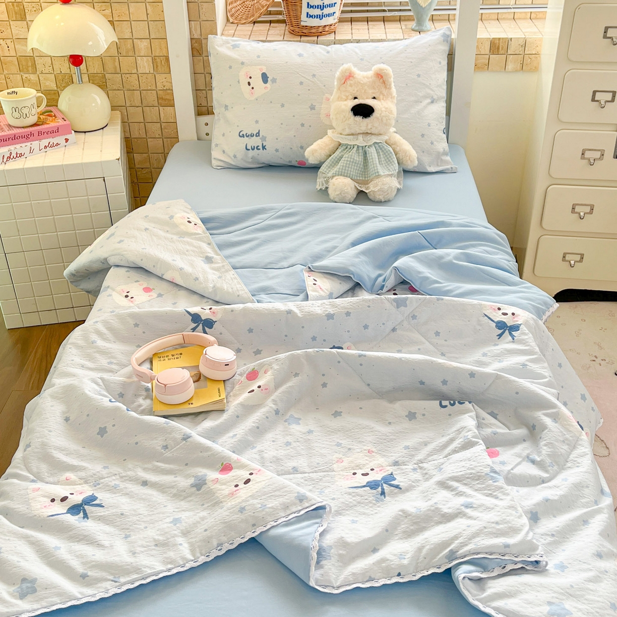 91家纺网 家纺一手货源 找家纺 （总）川悦生活 2026春夏新款双层纱皱皱纱学生床夏被夏凉被空调被三件套