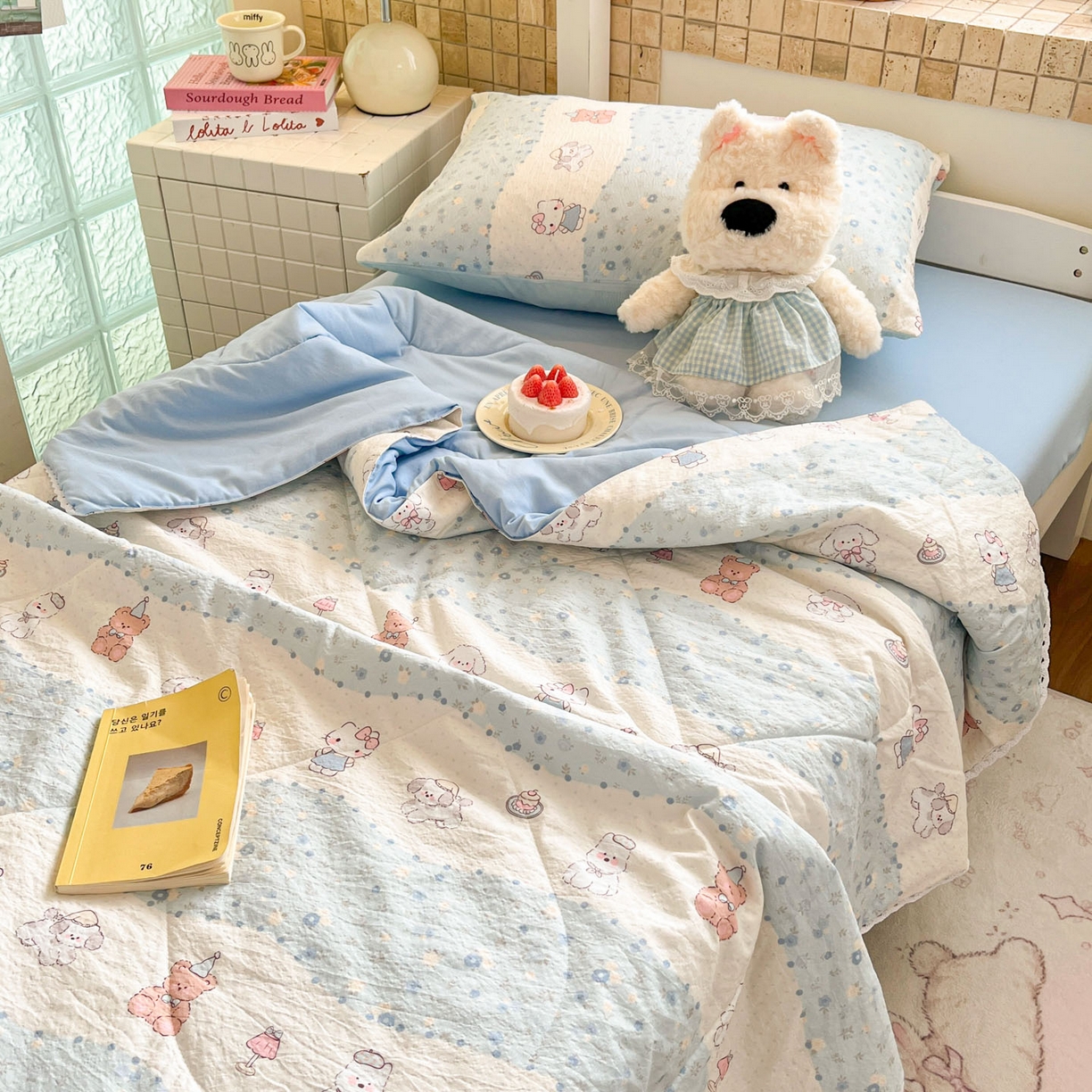 91家纺网 家纺一手货源 找家纺 川悦生活 2026春夏新款双层纱皱皱纱学生床夏被夏凉被空调被三件套 夏被花田乐园