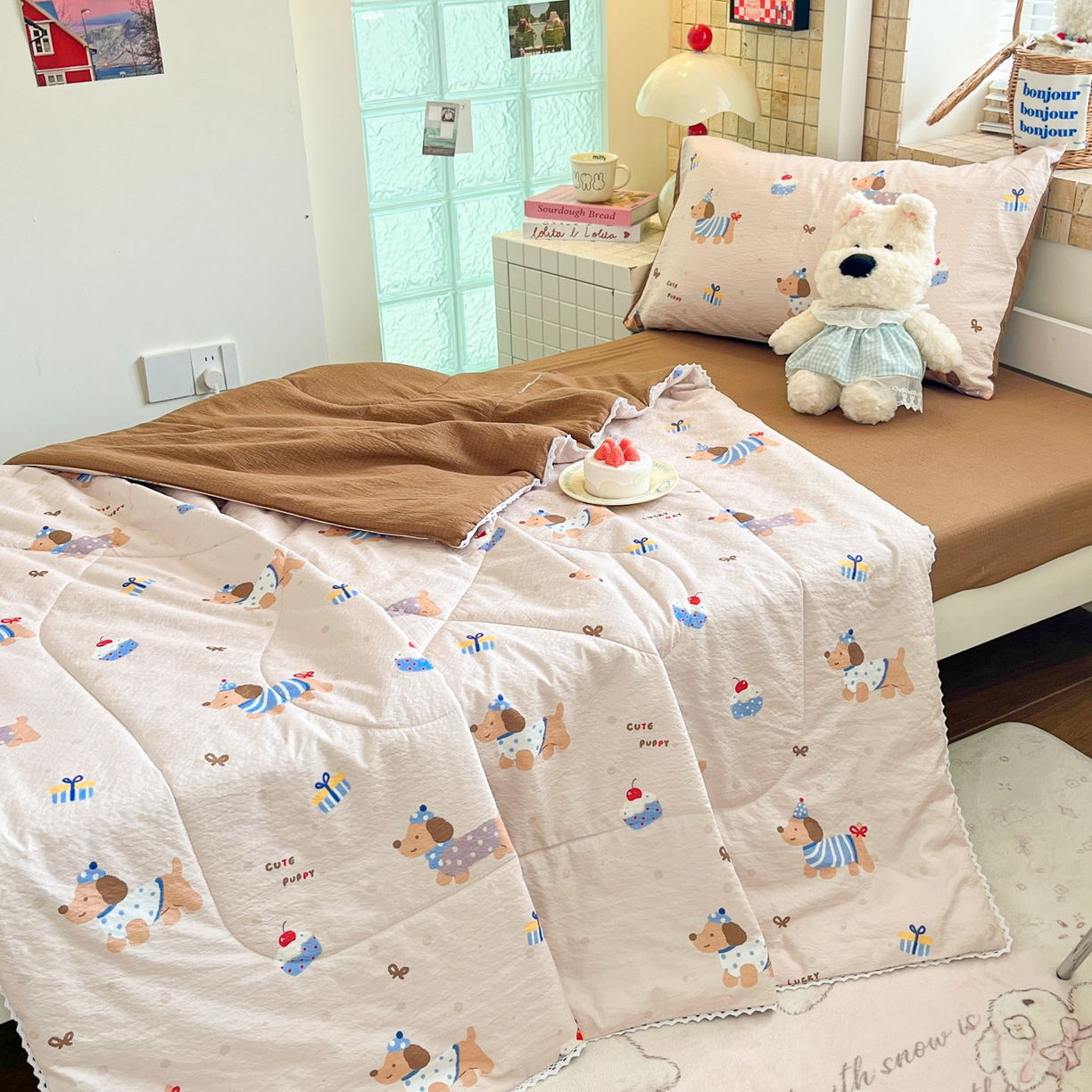 91家纺网 家纺一手货源 找家纺 川悦生活 2026春夏新款双层纱皱皱纱学生床夏被夏凉被空调被三件套 夏被可乐腊肠