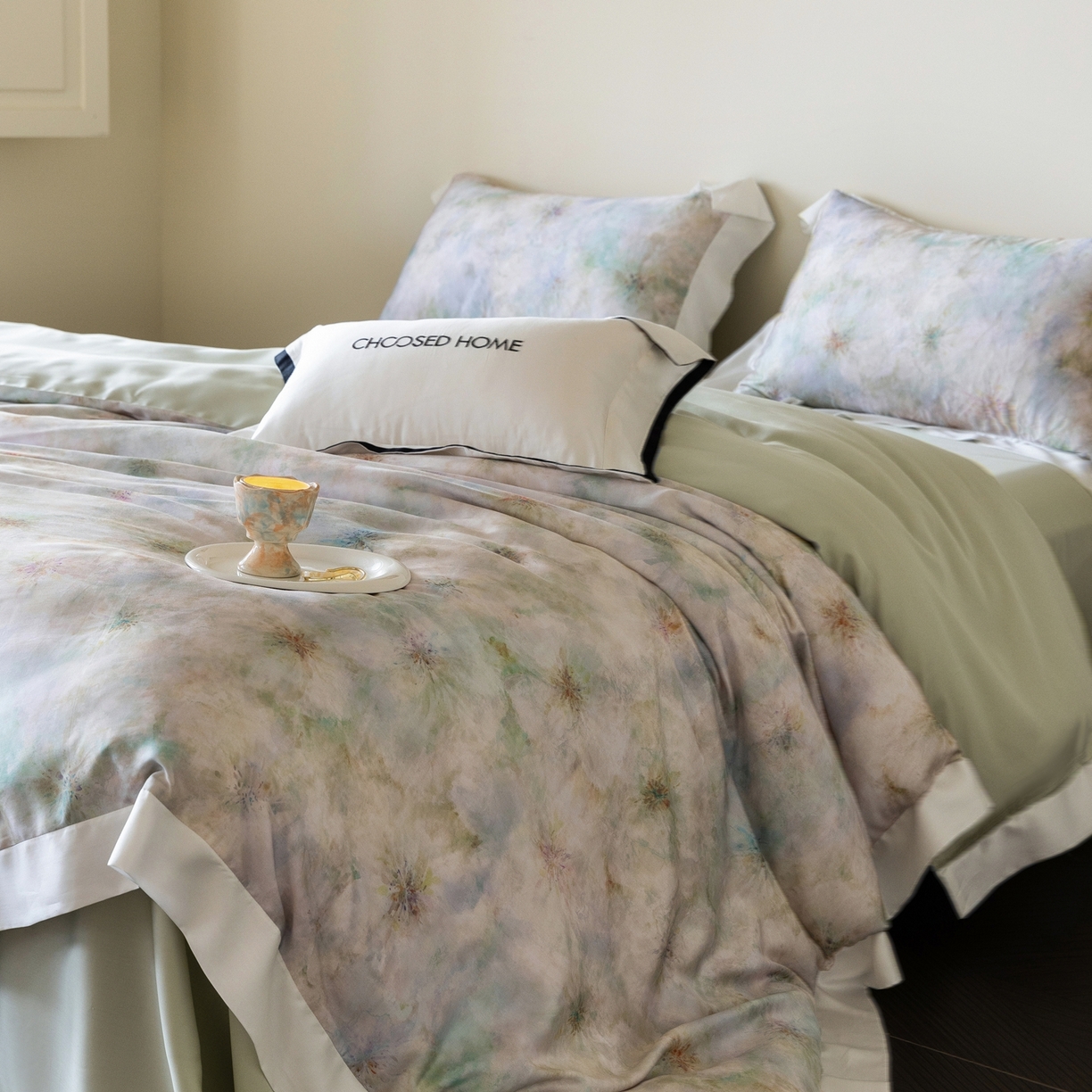 初拾 2026新款60支兰精天丝数码印花系列四件套 青提薄荷（会员减20 ，控价：日常 券后不低于398 元）