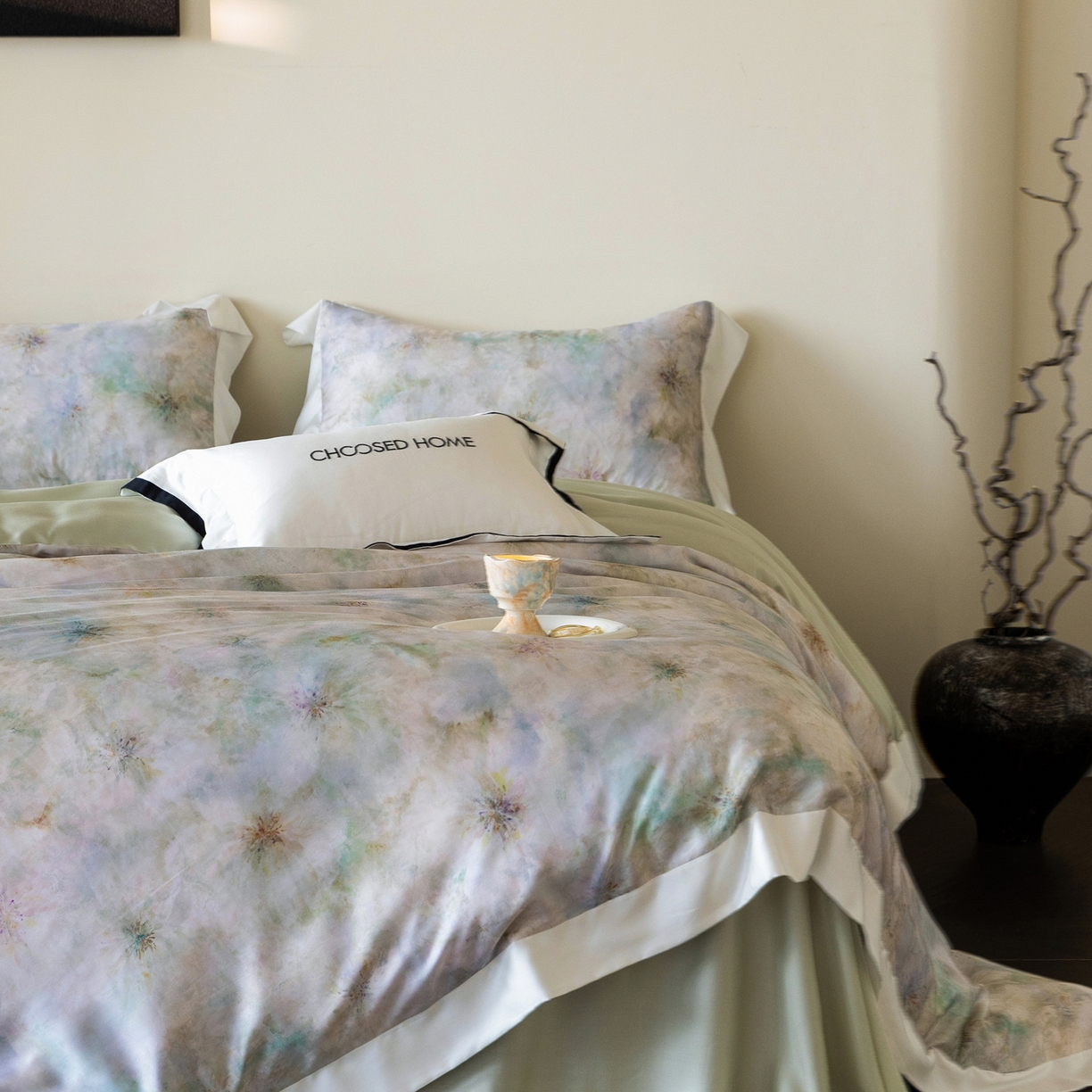 91家纺网 家纺一手货源 找家纺 初拾 2026新款60支兰精天丝数码印花系列四件套 青提薄荷（会员减20 ，控价：日常 券后不低于398 元）