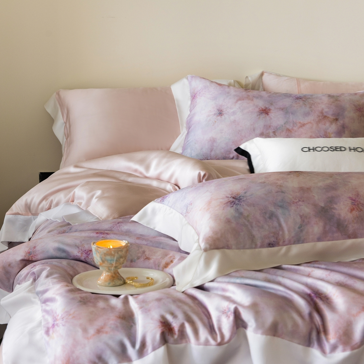 91家纺网 家纺一手货源 找家纺 初拾 2026新款60支兰精天丝数码印花系列四件套 珊瑚海（会员减20 ，控价：日常 券后不低于398 元）