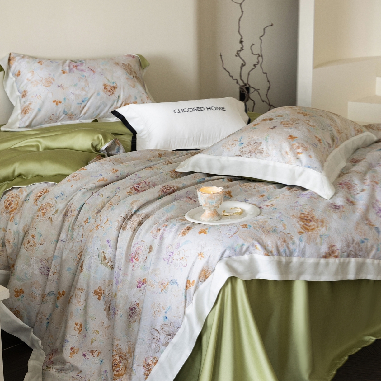 91家纺网 家纺一手货源 找家纺 初拾 2026新款60支兰精天丝数码印花系列四件套 甜岛（会员减20 ，控价：日常 券后不低于398 元）