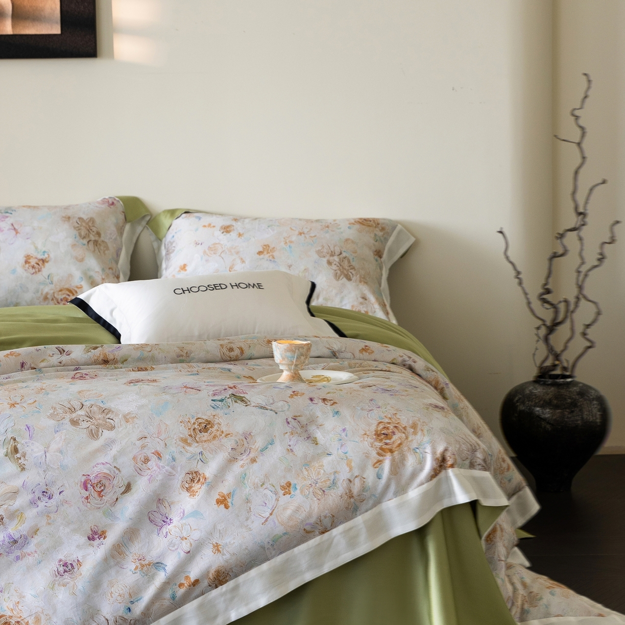 91家纺网 家纺一手货源 找家纺 初拾 2026新款60支兰精天丝数码印花系列四件套 甜岛（会员减20 ，控价：日常 券后不低于398 元）