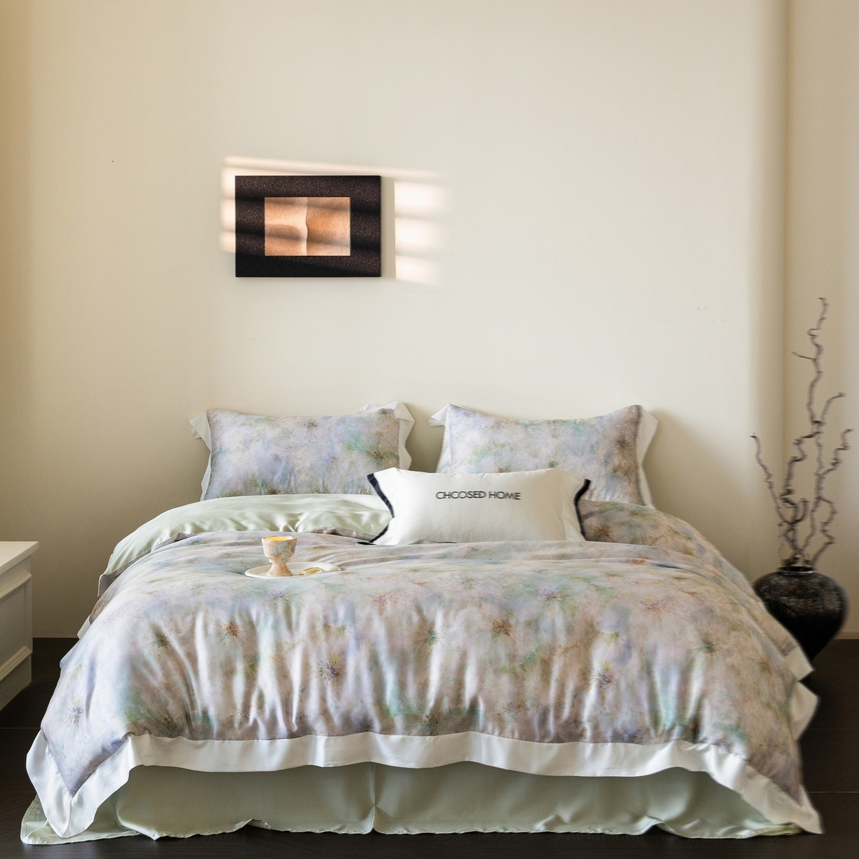 91家纺网 家纺一手货源 找家纺 初拾 2026新款60支兰精天丝数码印花系列四件套 青提薄荷（会员减20 ，控价：日常 券后不低于398 元）