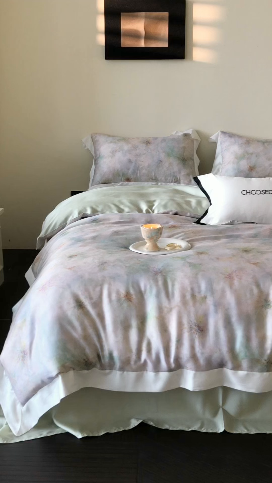 91家纺网 家纺一手货源 找家纺 初拾 2026新款60支兰精天丝数码印花系列四件套 青提薄荷（会员减20 ，控价：日常 券后不低于398 元）