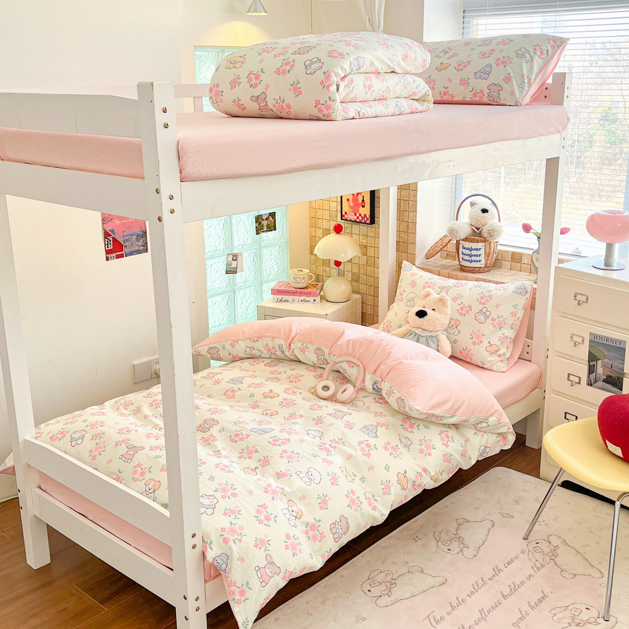 川悦生活 2026新款双层纱皱皱纱学生床三件套 花都小狗