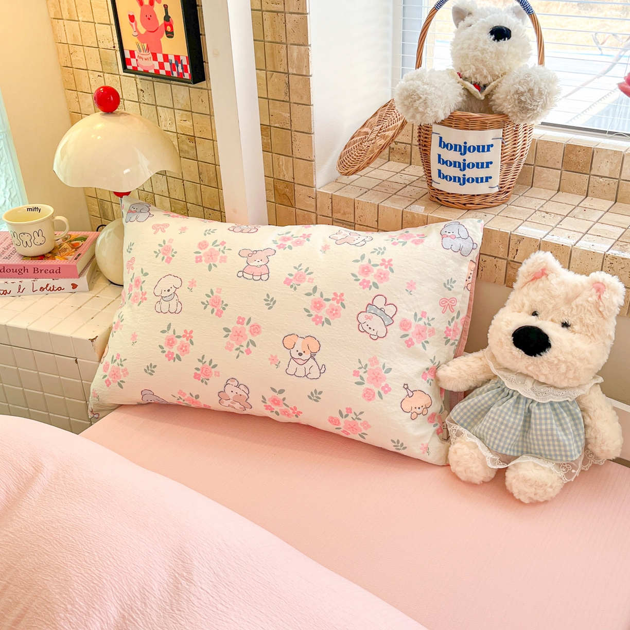 91家纺网 家纺一手货源 找家纺 川悦生活 2026新款双层纱皱皱纱学生床三件套 花都小狗