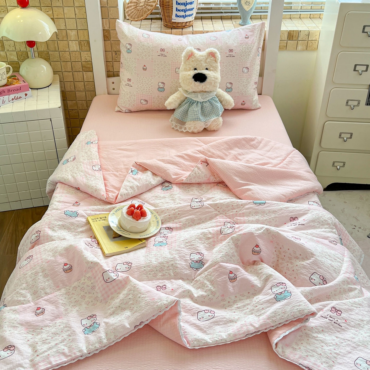 川悦生活 2026春夏新款双层纱皱皱纱学生床夏被夏凉被空调被三件套 夏被奶油糕糕喵