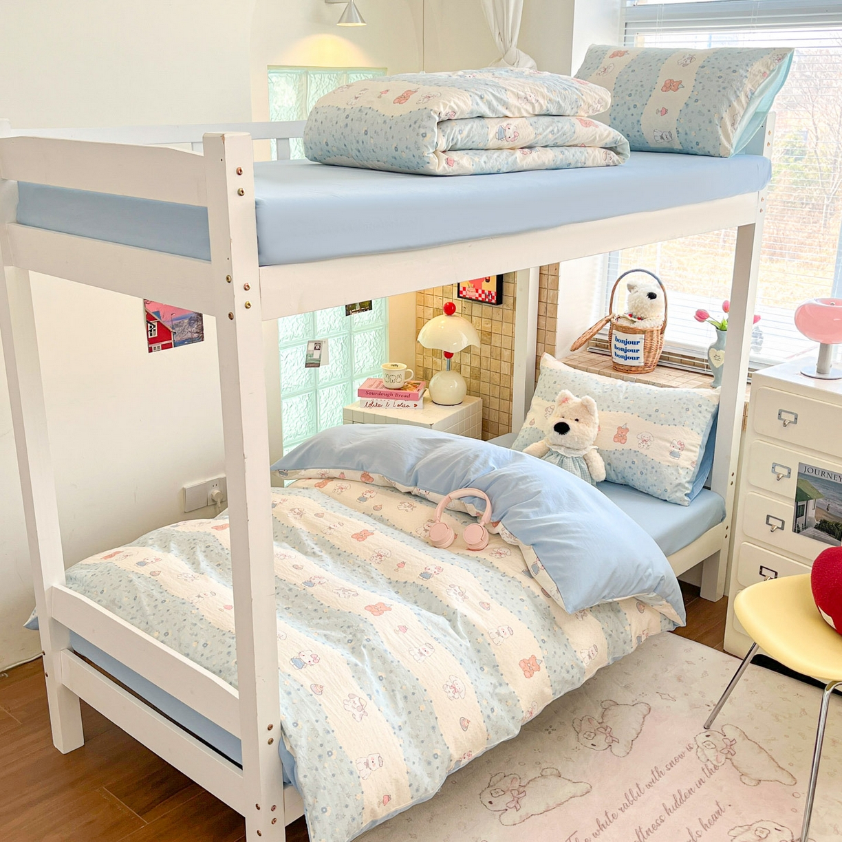 川悦生活 2026新款双层纱皱皱纱学生床三件套 花田乐园