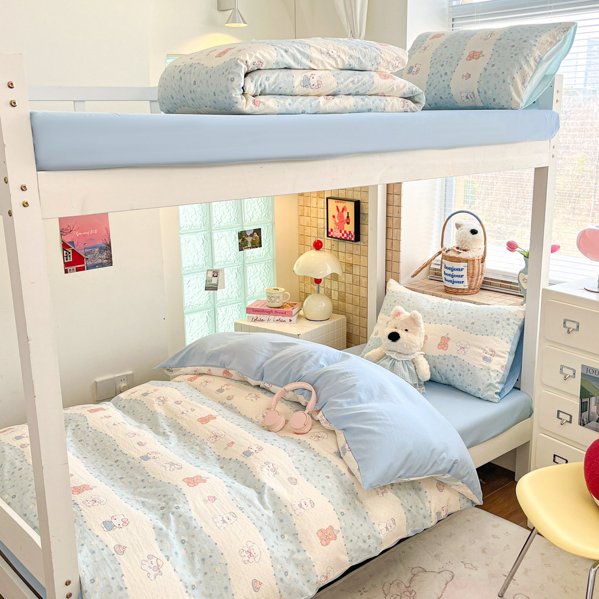 91家纺网 家纺一手货源 找家纺 川悦生活 2026新款双层纱皱皱纱学生床三件套 花田乐园