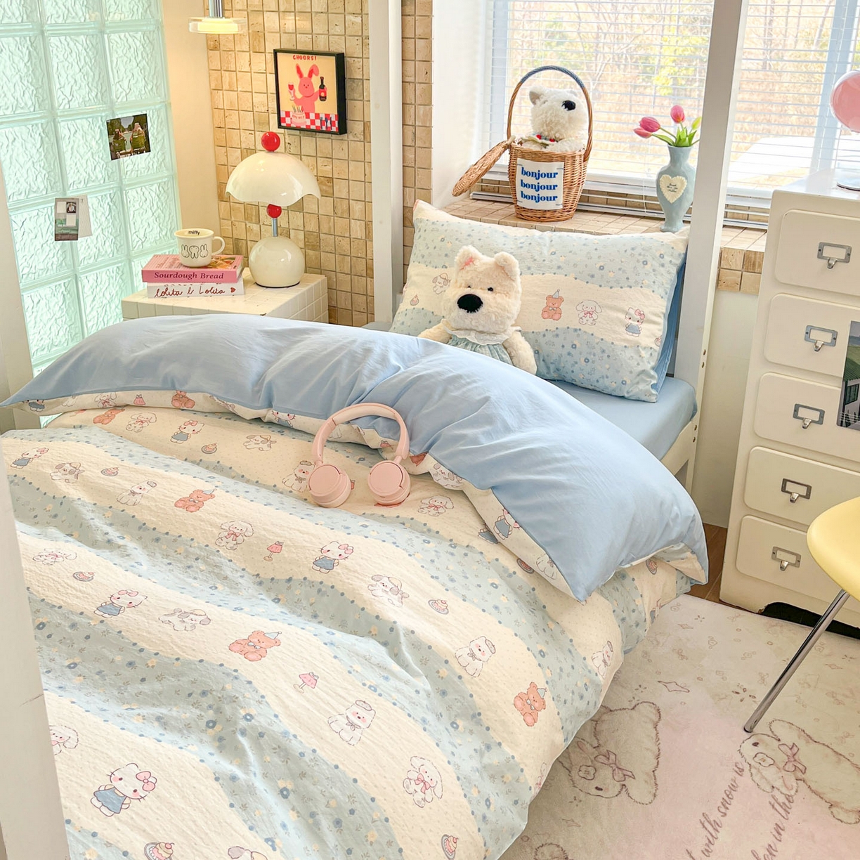 91家纺网 家纺一手货源 找家纺 川悦生活 2026新款双层纱皱皱纱学生床三件套 花田乐园