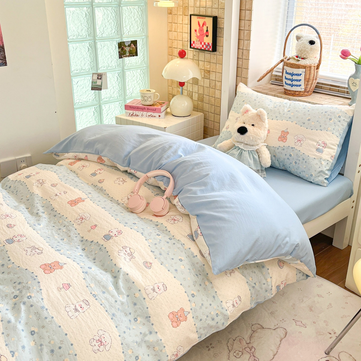 91家纺网 家纺一手货源 找家纺 川悦生活 2026新款双层纱皱皱纱学生床三件套 花田乐园