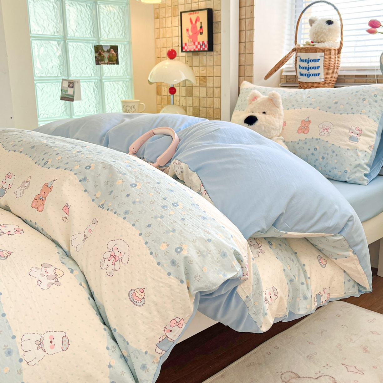 91家纺网 家纺一手货源 找家纺 川悦生活 2026新款双层纱皱皱纱学生床三件套 花田乐园