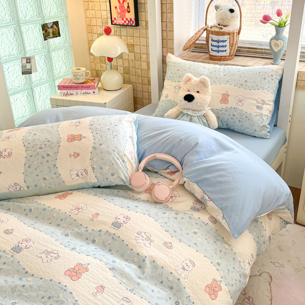 91家纺网 家纺一手货源 找家纺 川悦生活 2026新款双层纱皱皱纱学生床三件套 花田乐园