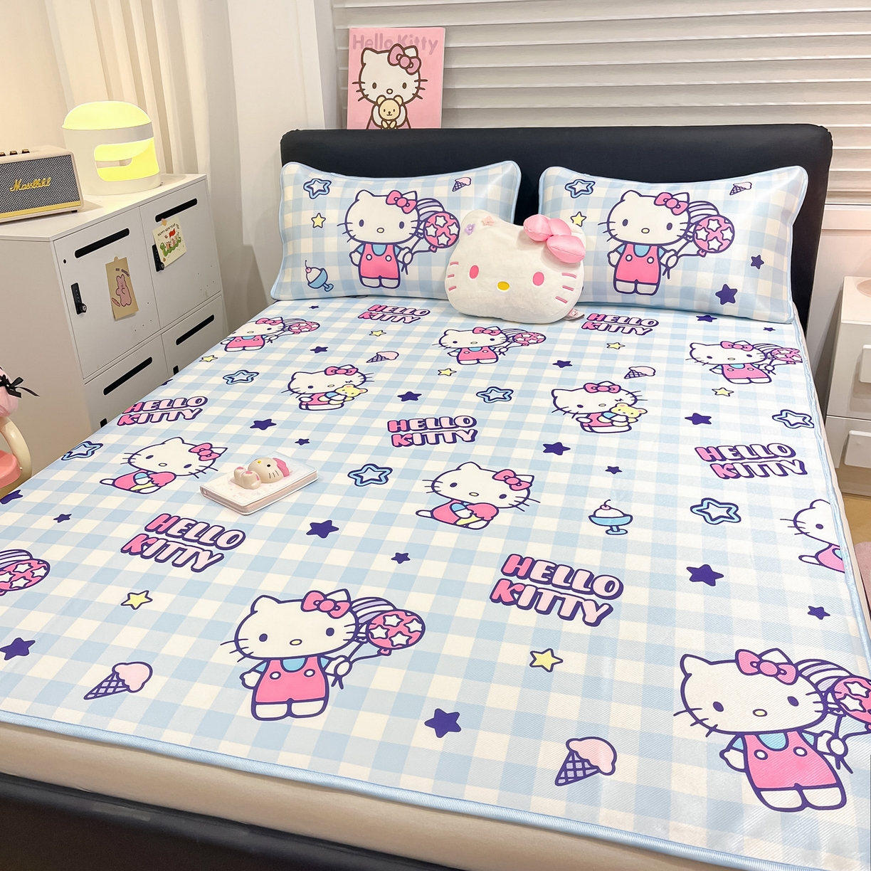 91家纺网 家纺一手货源 找家纺 （总）暮思家居 2026新款三丽鸥正版授权数码印花A类可机洗1200D冰丝凉席三件套平铺款系列