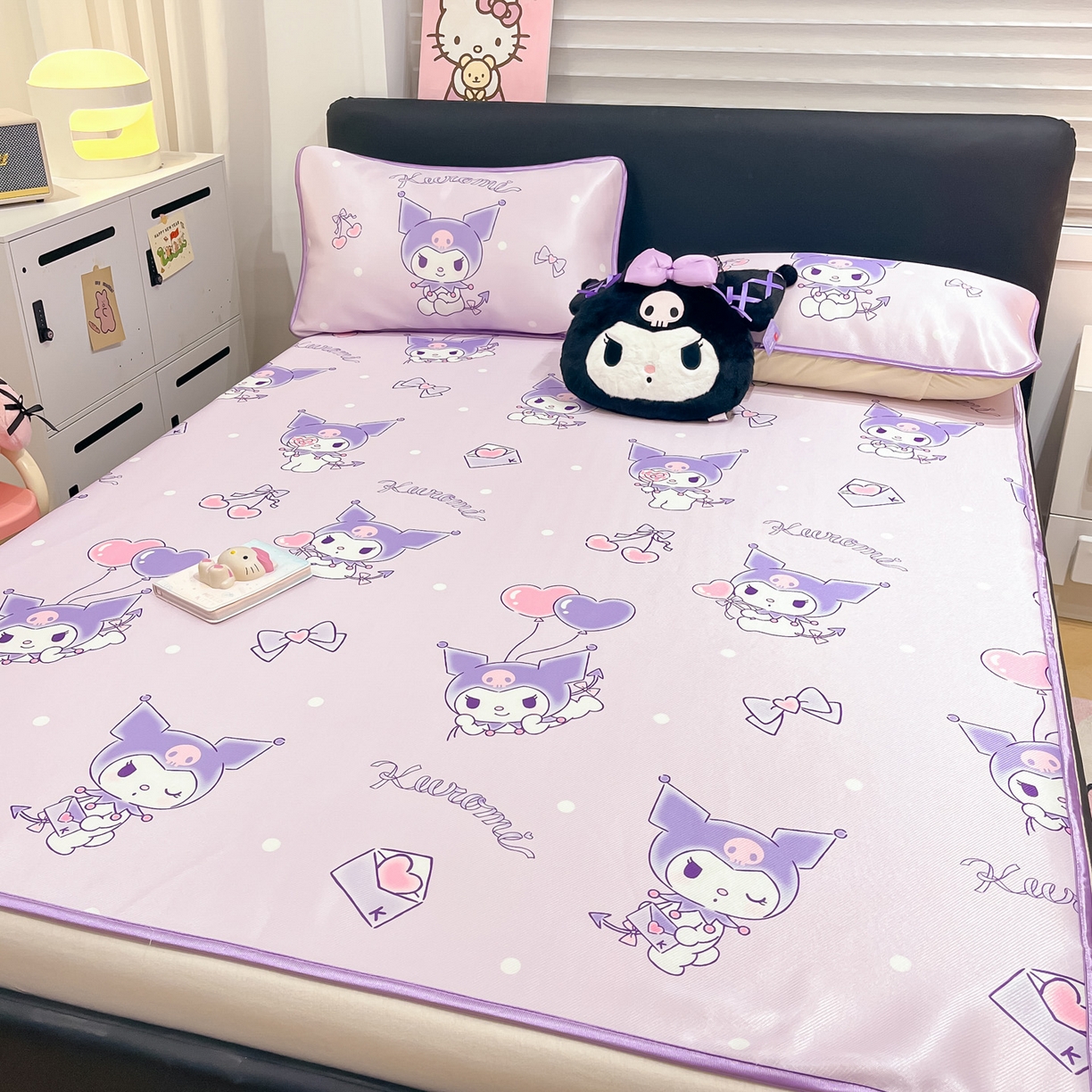 91家纺网 家纺一手货源 找家纺 暮思家居 2026新款三丽鸥正版授权数码印花A类可机洗1200D冰丝凉席三件套平铺款系列 平铺款-气球库洛米