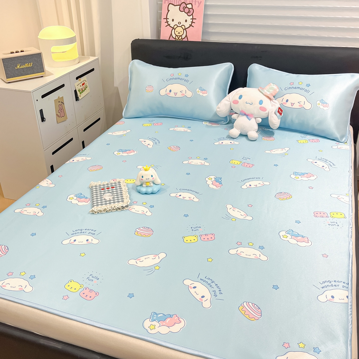 91家纺网 家纺一手货源 找家纺 暮思家居 2026新款三丽鸥正版授权数码印花A类可机洗1200D冰丝凉席三件套平铺款系列 平铺款-云朵大耳狗