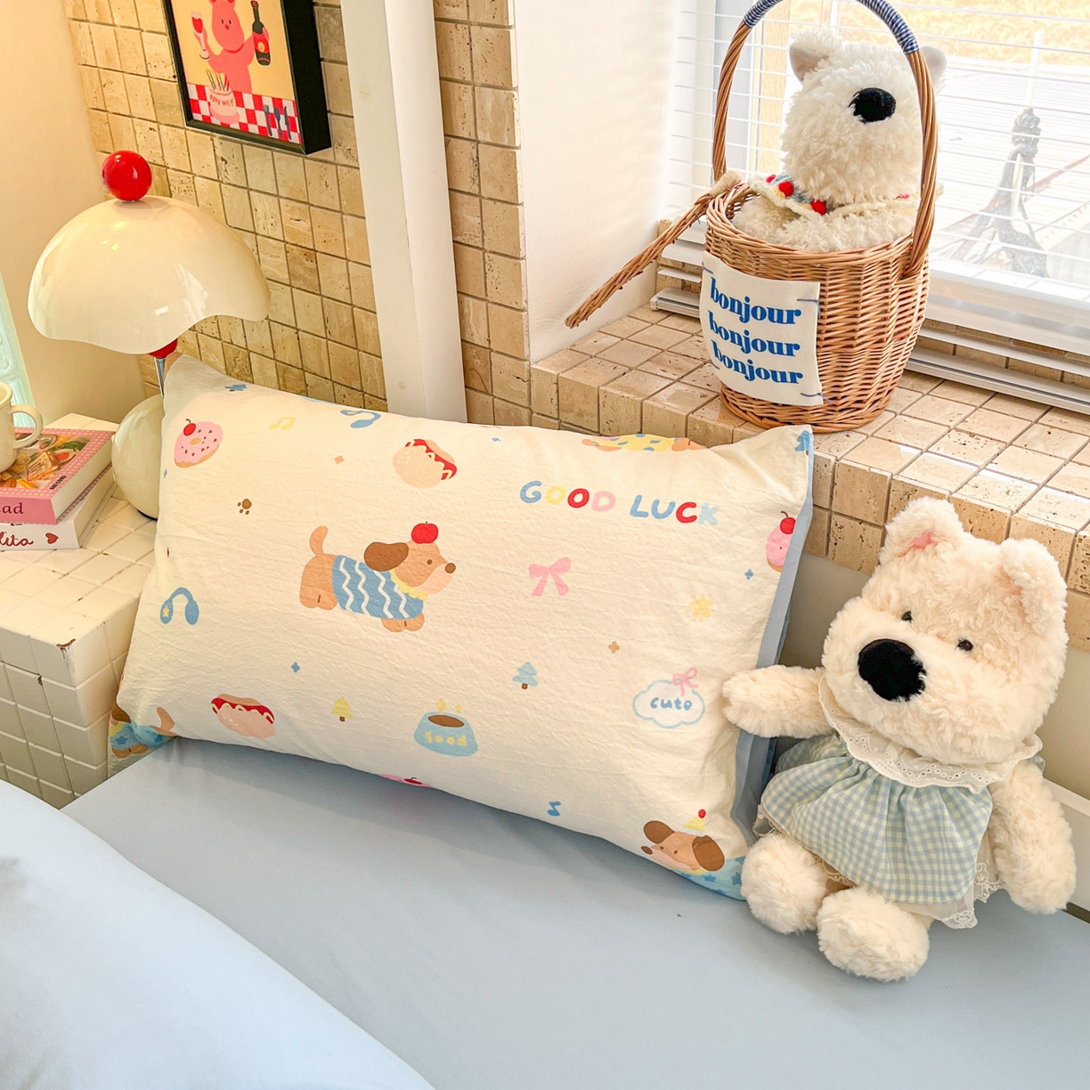 91家纺网 家纺一手货源 找家纺 川悦生活 2026新款双层纱皱皱纱学生床三件套 腊肠庄园