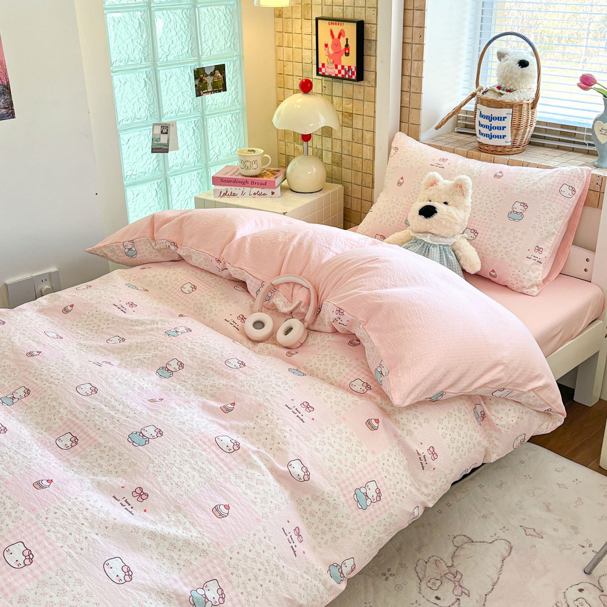 91家纺网 家纺一手货源 找家纺 川悦生活 2026新款双层纱皱皱纱学生床三件套 奶油糕糕喵