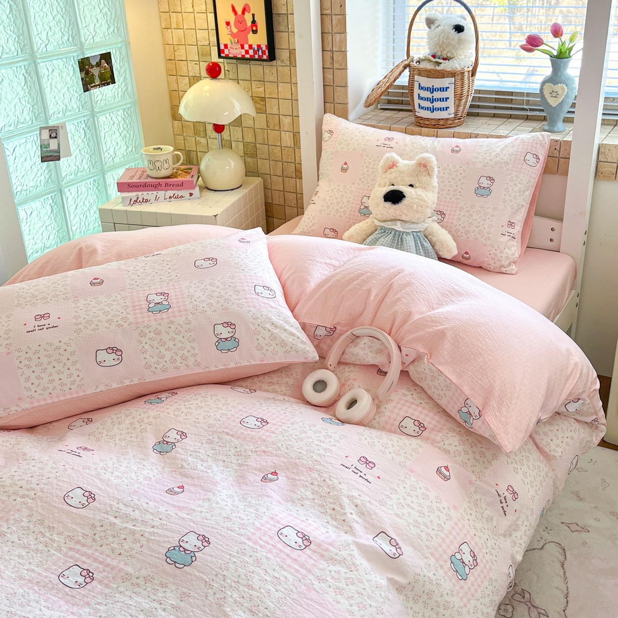 91家纺网 家纺一手货源 找家纺 川悦生活 2026新款双层纱皱皱纱学生床三件套 奶油糕糕喵