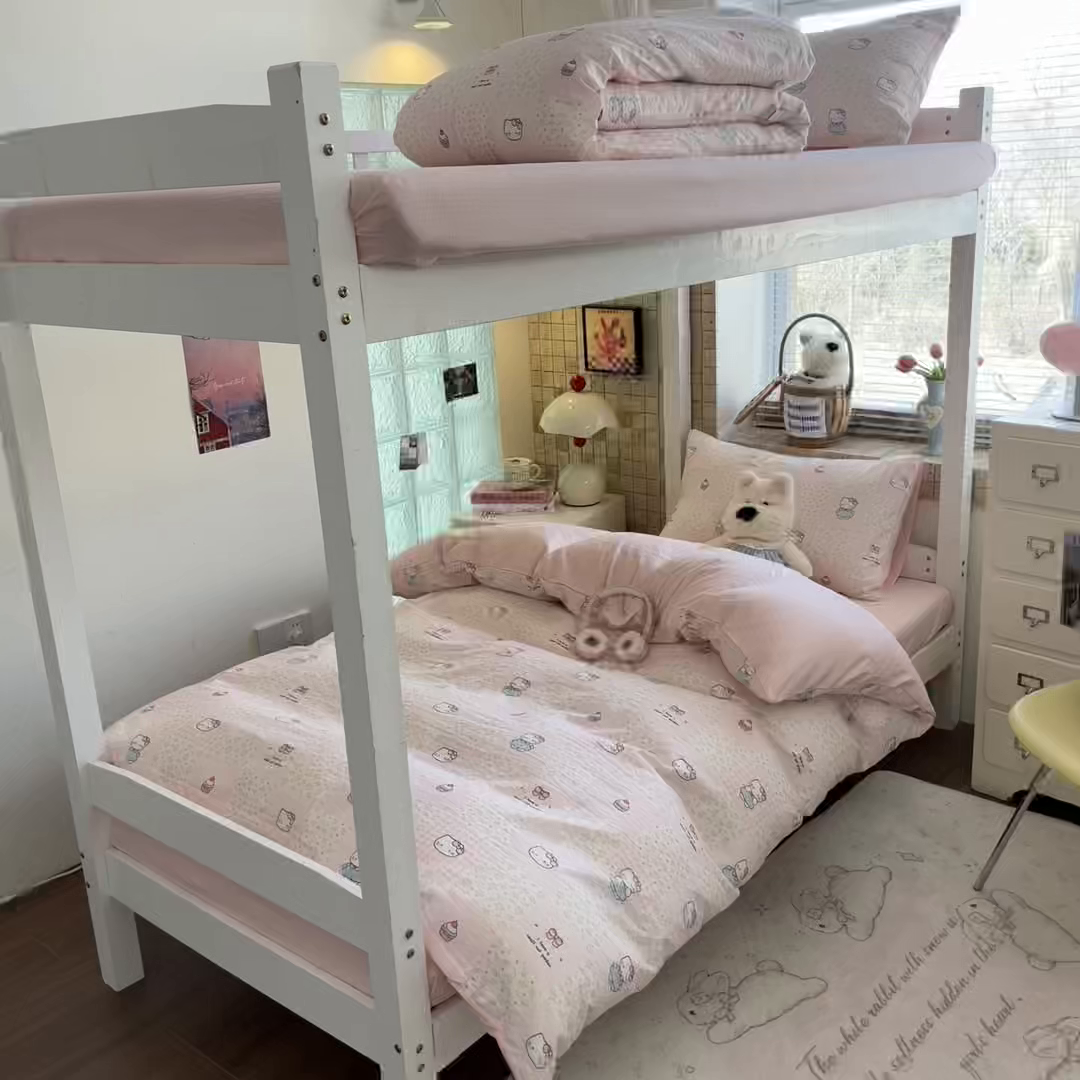 91家纺网 家纺一手货源 找家纺 川悦生活 2026新款双层纱皱皱纱学生床三件套 奶油糕糕喵