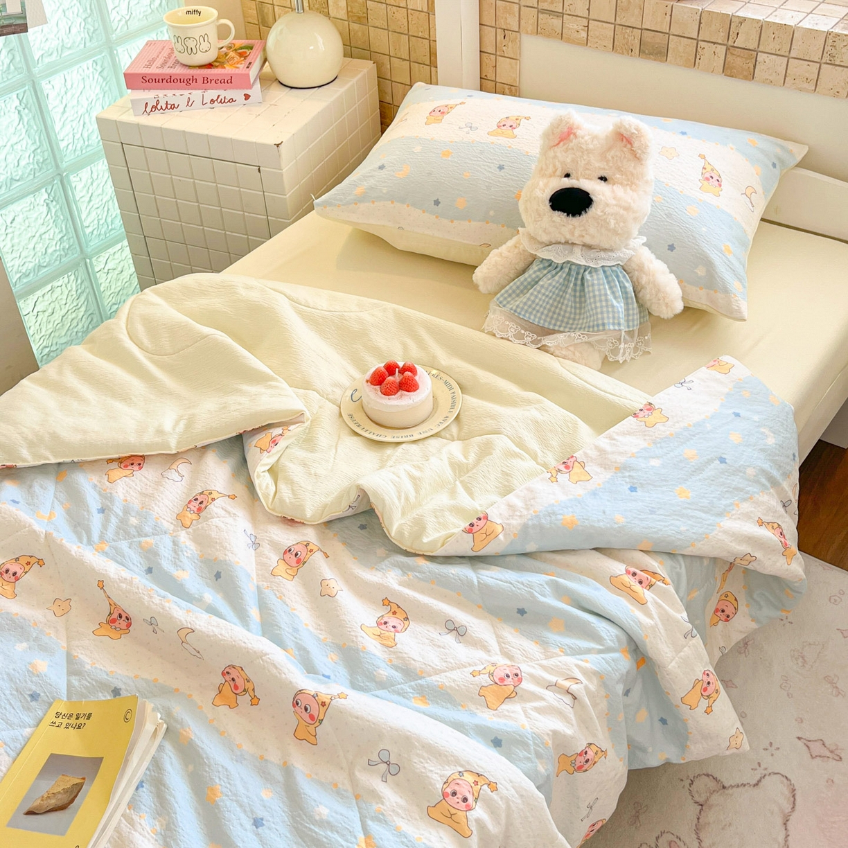 91家纺网 家纺一手货源 找家纺 川悦生活 2026春夏新款双层纱皱皱纱学生床夏被夏凉被空调被三件套 夏被数星星