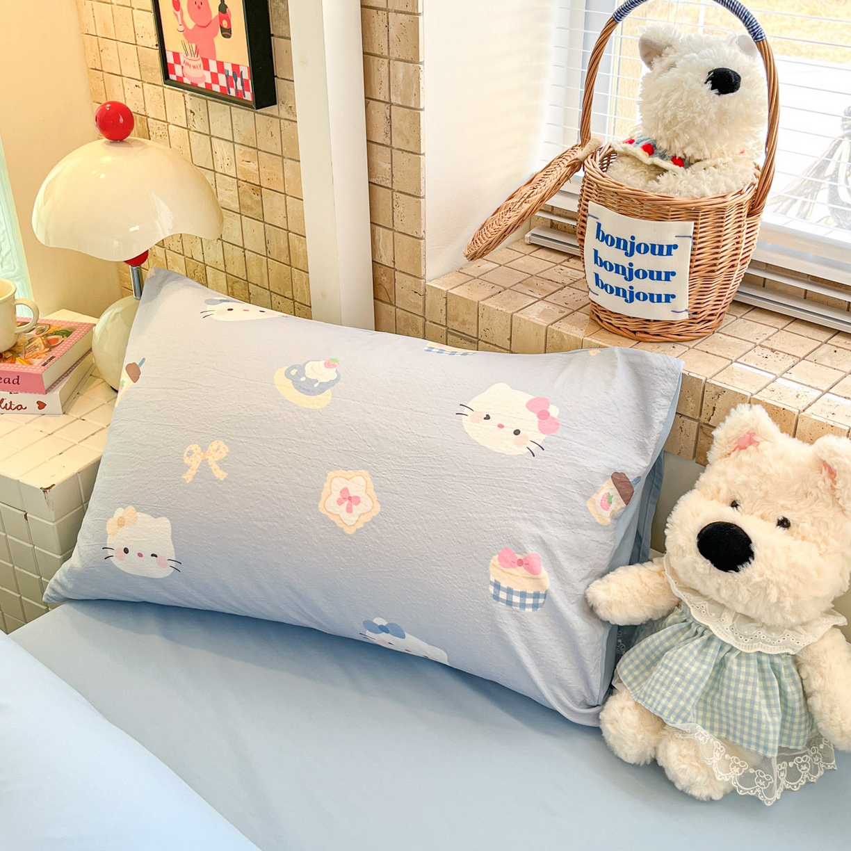 91家纺网 家纺一手货源 找家纺 川悦生活 2026新款双层纱皱皱纱学生床三件套 汽水小咪