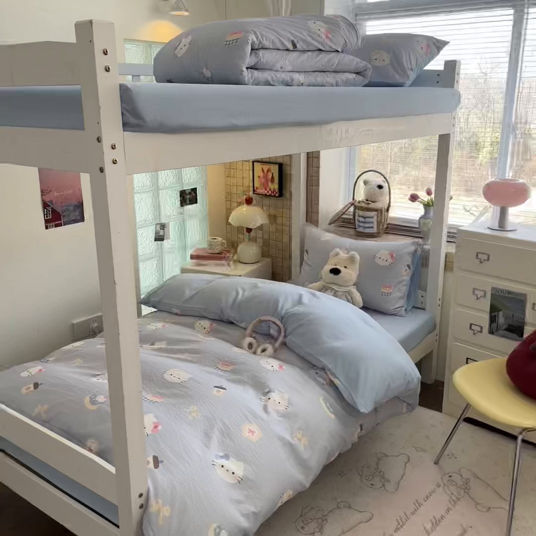 91家纺网 家纺一手货源 找家纺 川悦生活 2026新款双层纱皱皱纱学生床三件套 汽水小咪