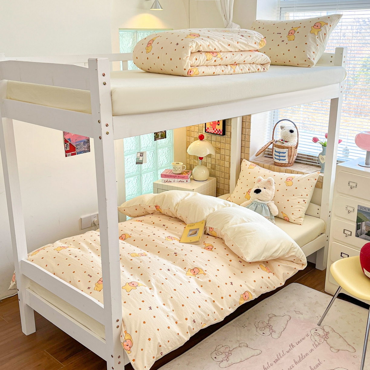 91家纺网 家纺一手货源 找家纺 川悦生活 2026新款双层纱皱皱纱学生床三件套 恰星星