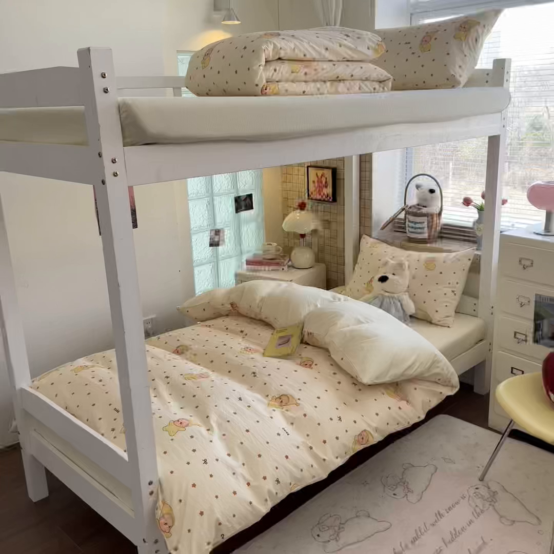 91家纺网 家纺一手货源 找家纺 川悦生活 2026新款双层纱皱皱纱学生床三件套 恰星星