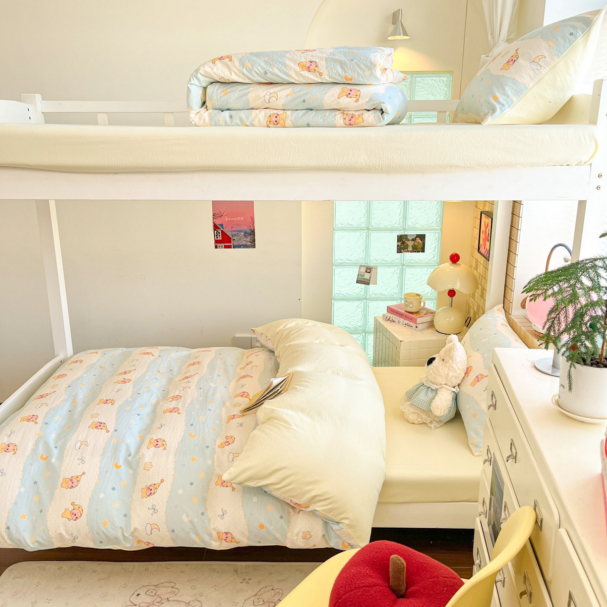 91家纺网 家纺一手货源 找家纺 川悦生活 2026新款双层纱皱皱纱学生床三件套 数星星