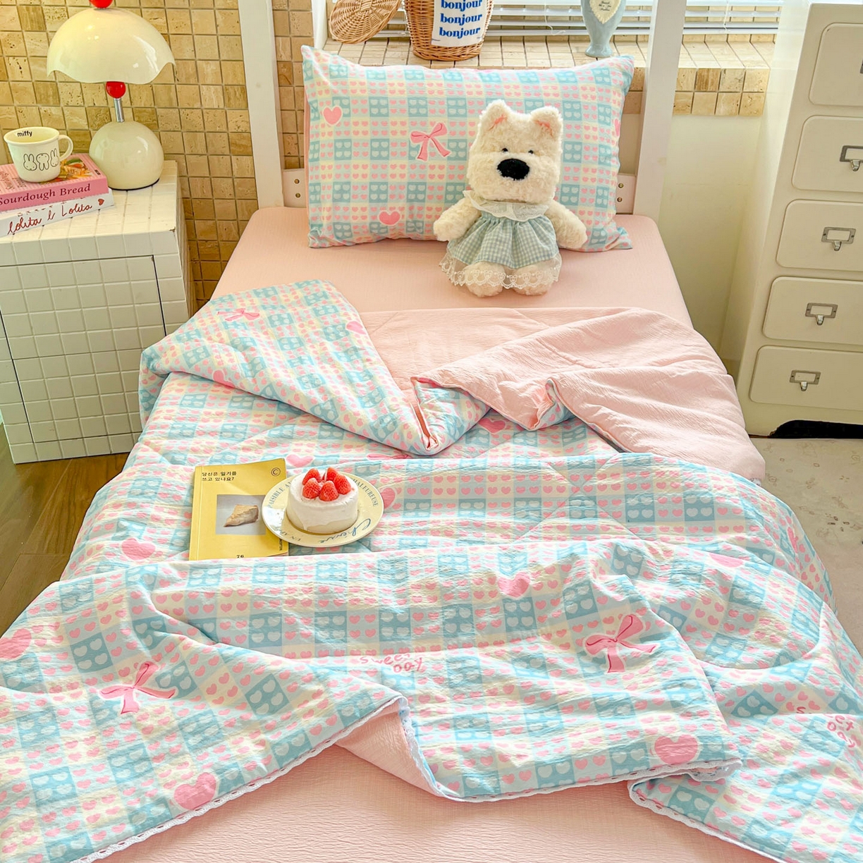 川悦生活 2026春夏新款双层纱皱皱纱学生床夏被夏凉被空调被三件套 夏被甜梦心愿