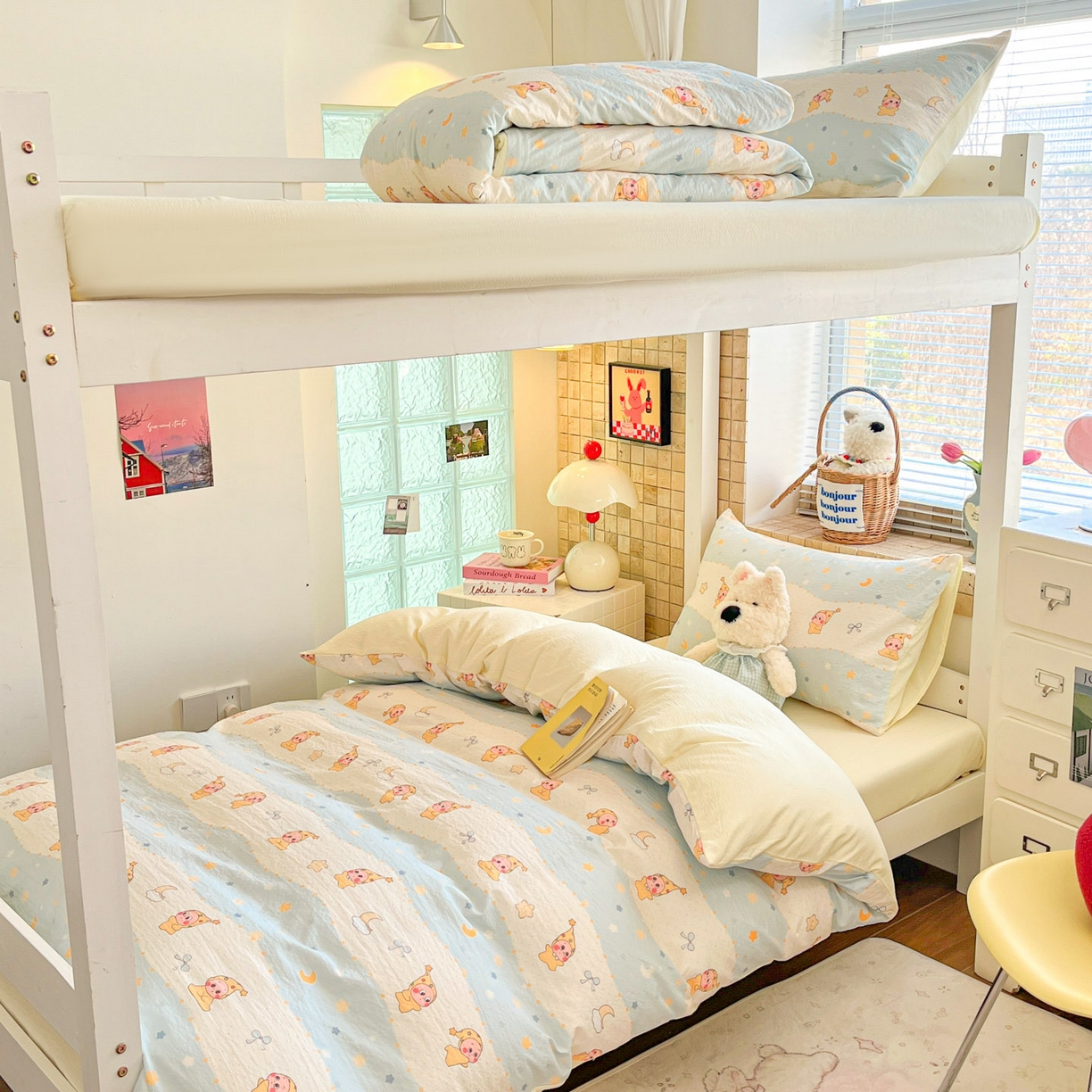 91家纺网 家纺一手货源 找家纺 川悦生活 2026新款双层纱皱皱纱学生床三件套 数星星