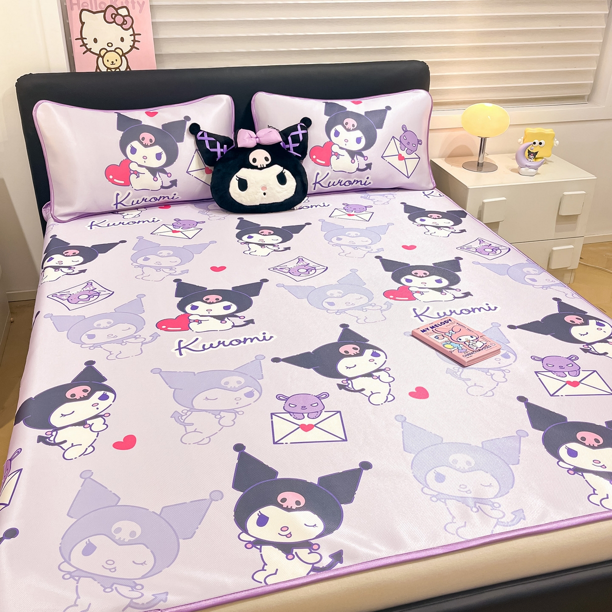 91家纺网 家纺一手货源 找家纺 暮思家居 2026新款三丽鸥正版授权数码印花A类可机洗1200D冰丝凉席三件套平铺款系列 平铺款-巴库库洛米