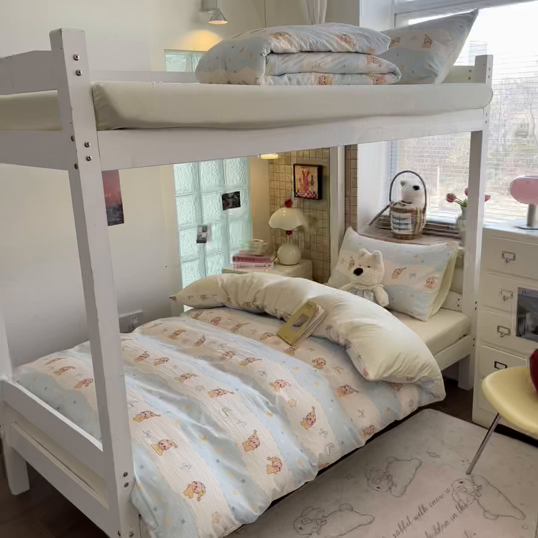 91家纺网 家纺一手货源 找家纺 川悦生活 2026新款双层纱皱皱纱学生床三件套 数星星