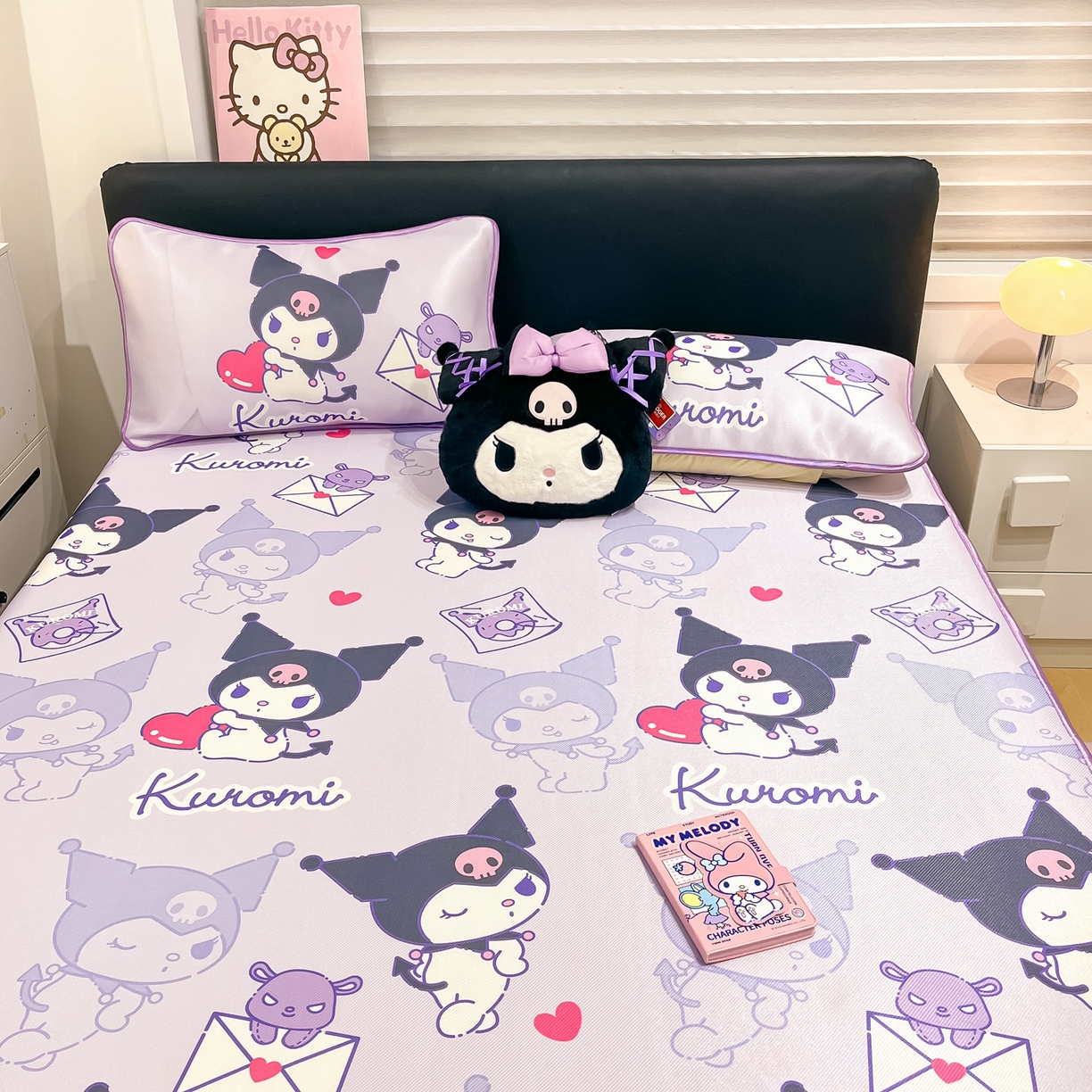 91家纺网 家纺一手货源 找家纺 暮思家居 2026新款三丽鸥正版授权数码印花A类可机洗1200D冰丝凉席三件套平铺款系列 平铺款-巴库库洛米