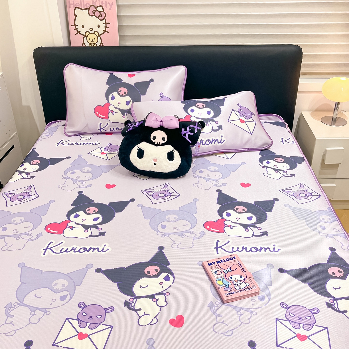 91家纺网 家纺一手货源 找家纺 暮思家居 2026新款三丽鸥正版授权数码印花A类可机洗1200D冰丝凉席三件套平铺款系列 平铺款-巴库库洛米