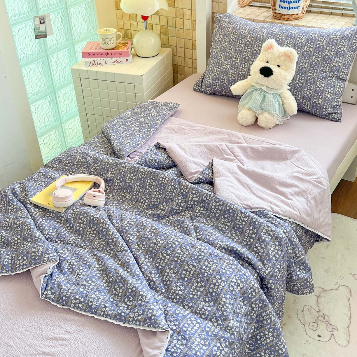 91家纺网 家纺一手货源 找家纺 川悦生活 2026春夏新款双层纱皱皱纱学生床夏被夏凉被空调被三件套 夏被西斯花圃