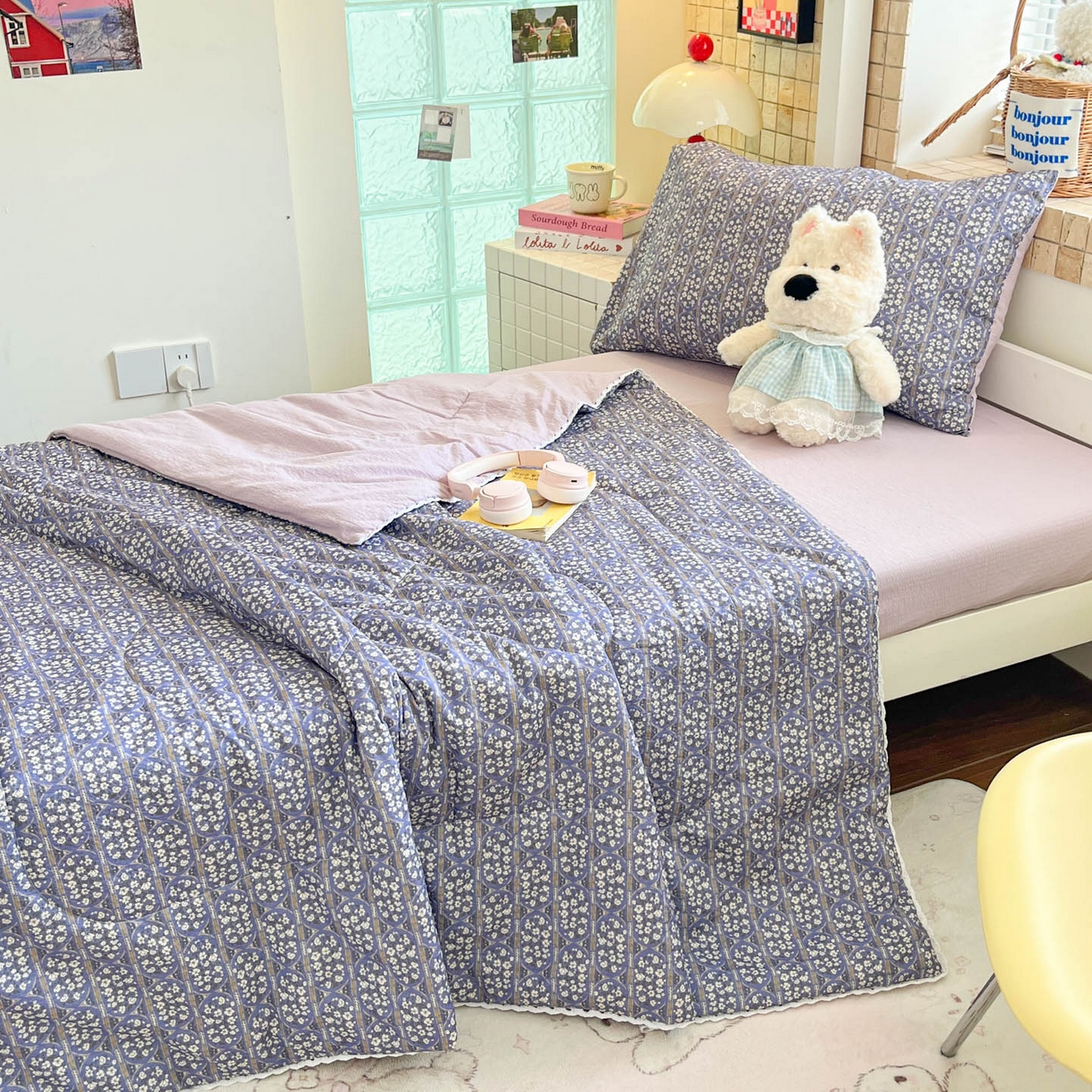 91家纺网 家纺一手货源 找家纺 川悦生活 2026春夏新款双层纱皱皱纱学生床夏被夏凉被空调被三件套 夏被西斯花圃