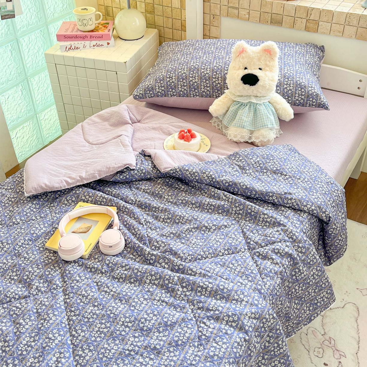 91家纺网 家纺一手货源 找家纺 川悦生活 2026春夏新款双层纱皱皱纱学生床夏被夏凉被空调被三件套 夏被西斯花圃