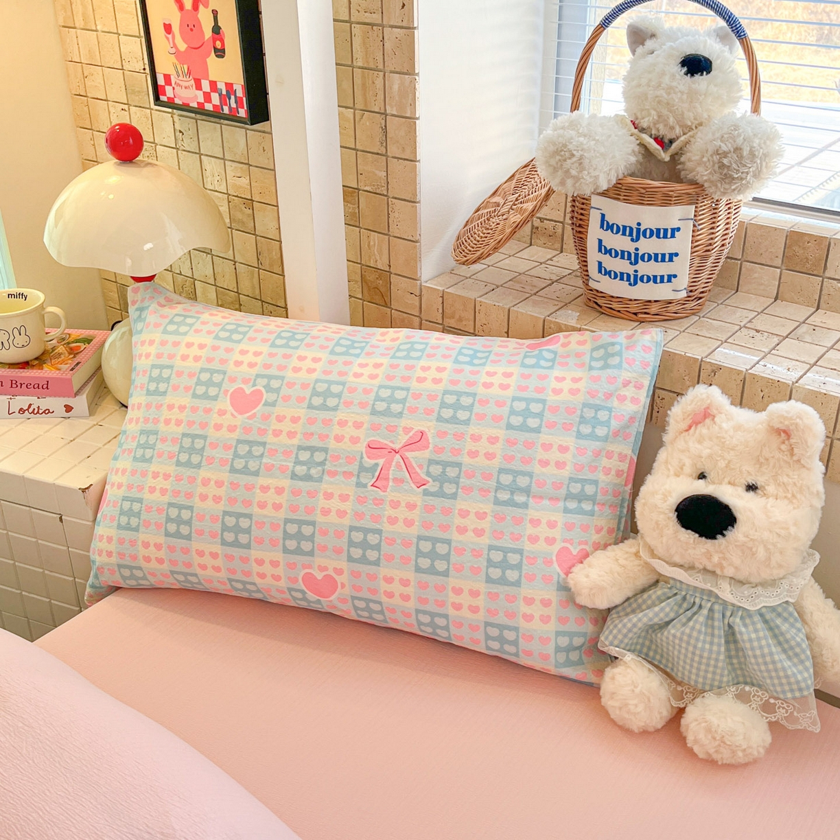 91家纺网 家纺一手货源 找家纺 川悦生活 2026新款双层纱皱皱纱学生床三件套 甜梦心愿