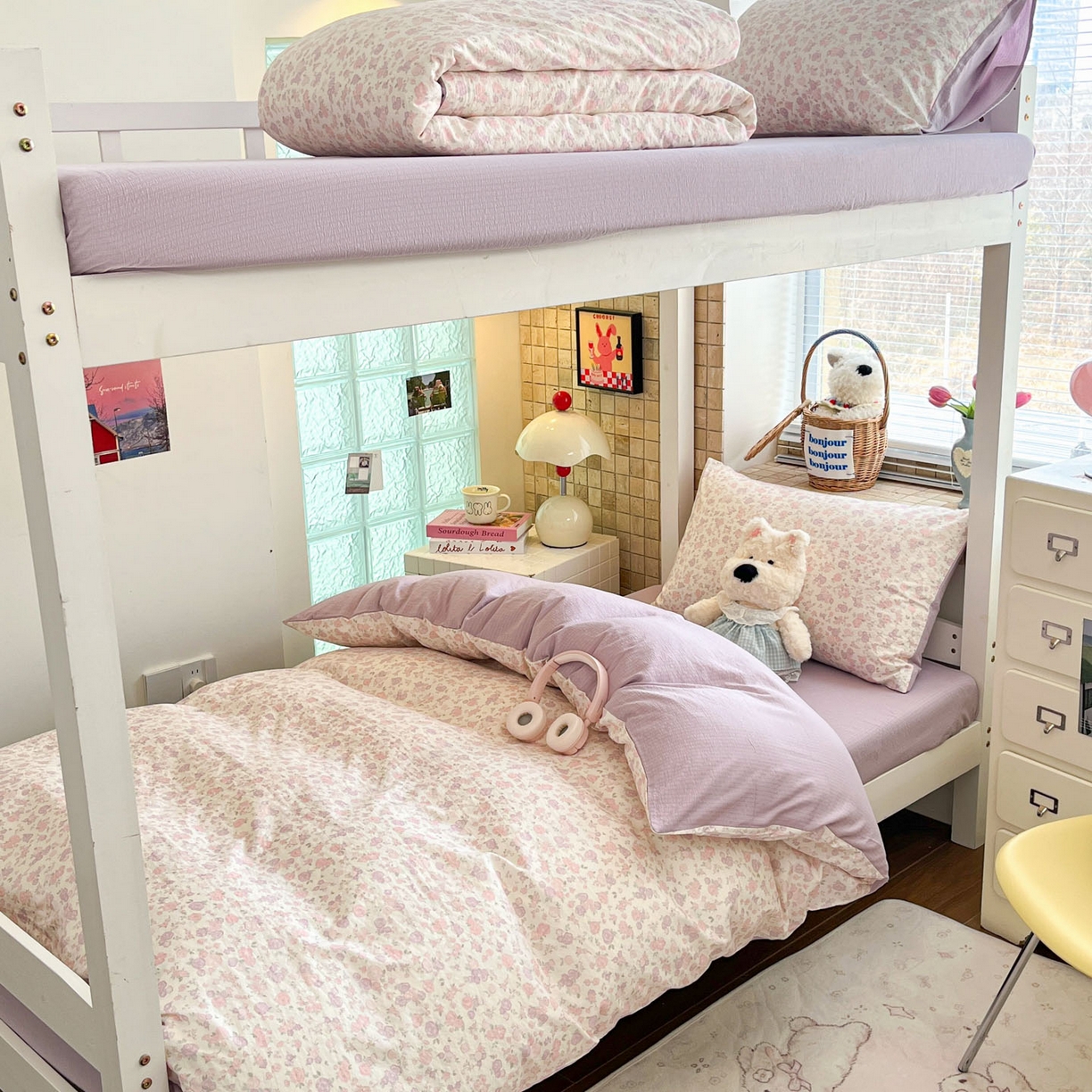 91家纺网 家纺一手货源 找家纺 川悦生活 2026新款双层纱皱皱纱学生床三件套 香芋甜梦