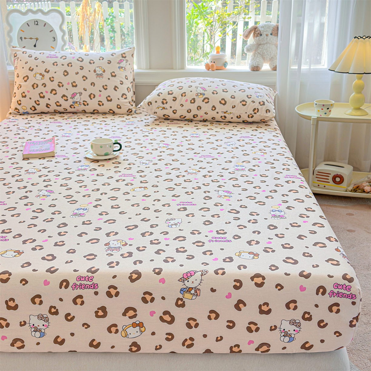 91家纺网 家纺一手货源 找家纺 优眠坊 2026春夏新款全棉印花卡通单床笠 豹纹猫